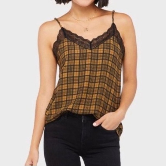 Allison Joy Ryan Black and Gold Plaid Lace Cami - Picture 1 of 12